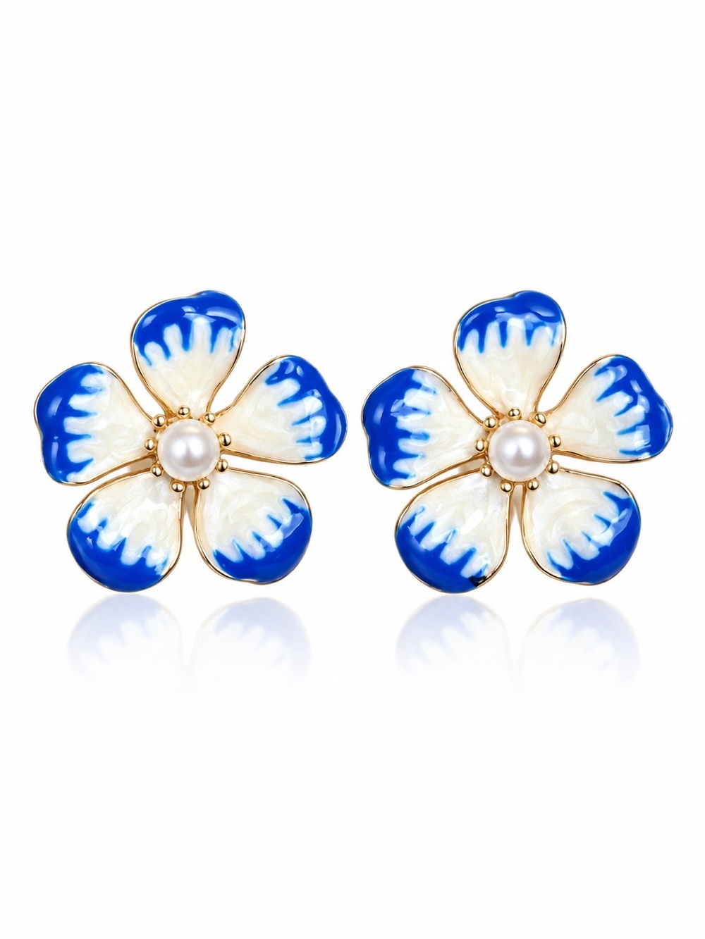 Blue Enamel Flower Stud Earrings by